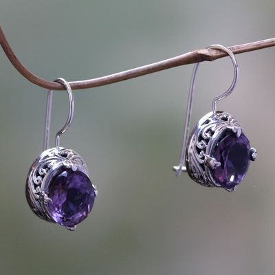 Alternate image for Handmade Sterling Silver Amethyst Drop Earrings Angelic Aura
