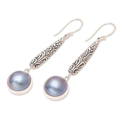 Alternate image for Blue Cultured Mabe Pearl Earrings Balinese Vision