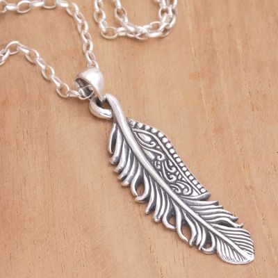 Alternate image for Sterling Silver Feather Pendant Necklace from Bali Virtuous Feather