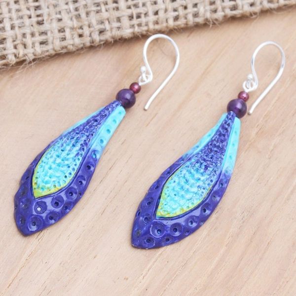 Alternate image for Hand Crafted Garnet and Amethyst Dangle Earrings Deep Ocean Blue