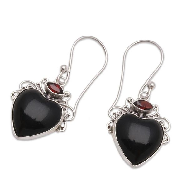 Alternate image for Heart-Shaped Garnet and Horn Dangle Earrings from Bali Dark Passion