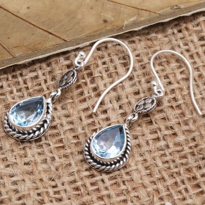 Alternate image for Sterling Silver and Blue Topaz Dangle Earrings Ice Blue Elegance