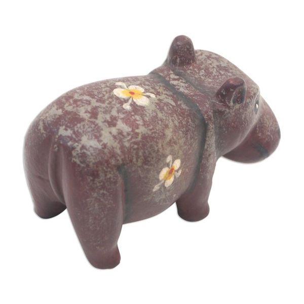 Alternate image for Hippo Wood Figurine Hand-carved  Hand-painted in Indonesia Chubby Hippopotamus
