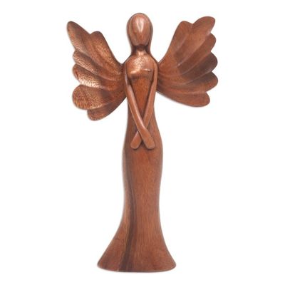Alternate image for Hand-Carved Suar Wood Sculpture of an Angel from Bali Angel of Kindness