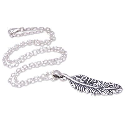 Alternate image for Sterling Silver Feather Pendant Necklace from Bali Virtuous Feather