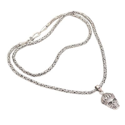 Alternate image for Crowned Skull Sterling Silver Pendant Necklace King Skull