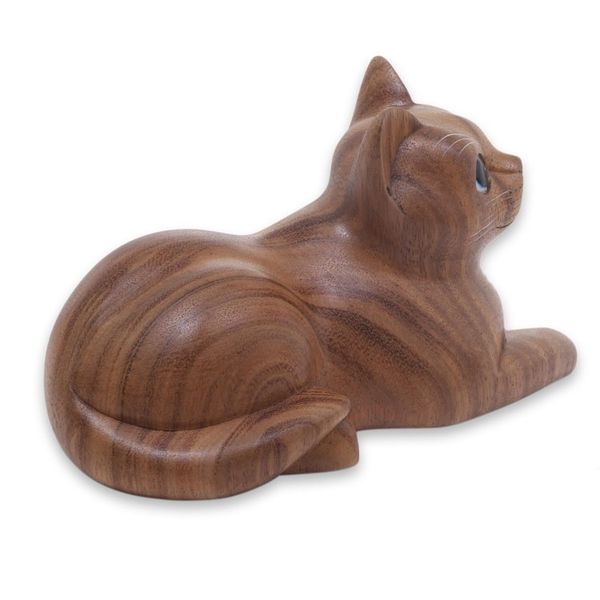 Alternate image for Hand Carved Wood Cat Sculpture from Balinese Artisan Short Haired Cat