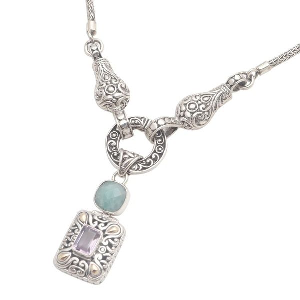 Alternate image for Amazonite and Amethyst Pendant Y-Necklace Gold Plated Accent Royal Table