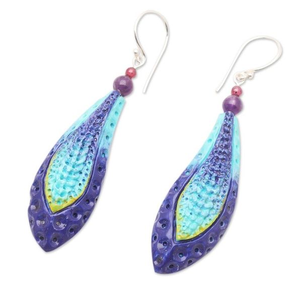 Alternate image for Hand Crafted Garnet and Amethyst Dangle Earrings Deep Ocean Blue