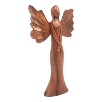 Alternate image for Hand-Carved Suar Wood Sculpture of an Angel from Bali Angel of Kindness