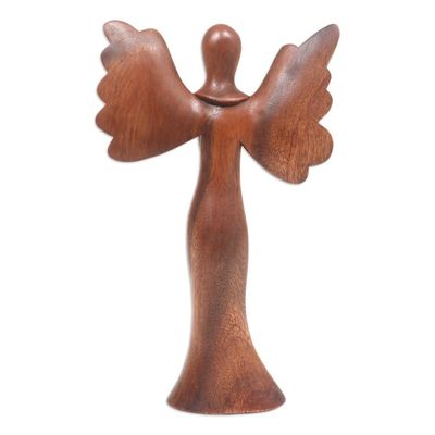 Alternate image for Hand-Carved Suar Wood Sculpture of an Angel from Bali Angel of Kindness