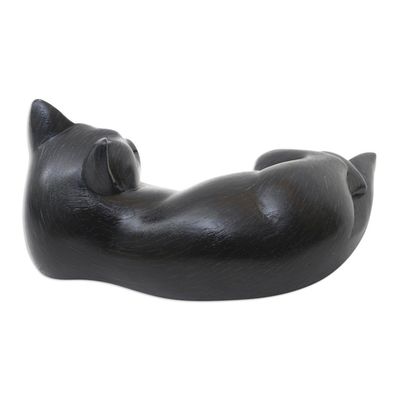 Alternate image for Suar Wood Black Cat Statuette Slinky Feline in Black