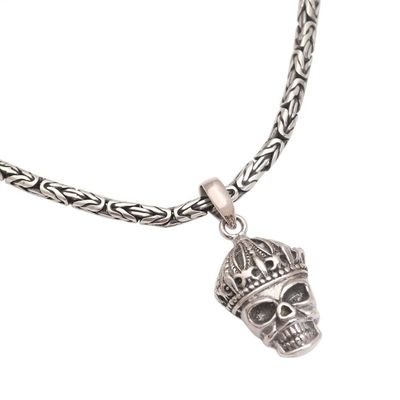 Alternate image for Crowned Skull Sterling Silver Pendant Necklace King Skull