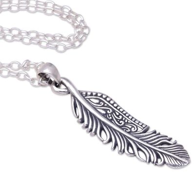 Alternate image for Sterling Silver Feather Pendant Necklace from Bali Virtuous Feather
