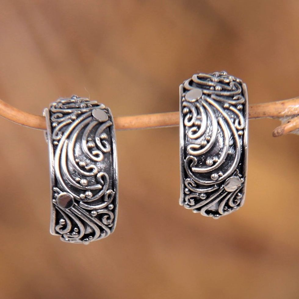 Sterling Silver Half Hoop Earrings from Indonesia 'Prairie'