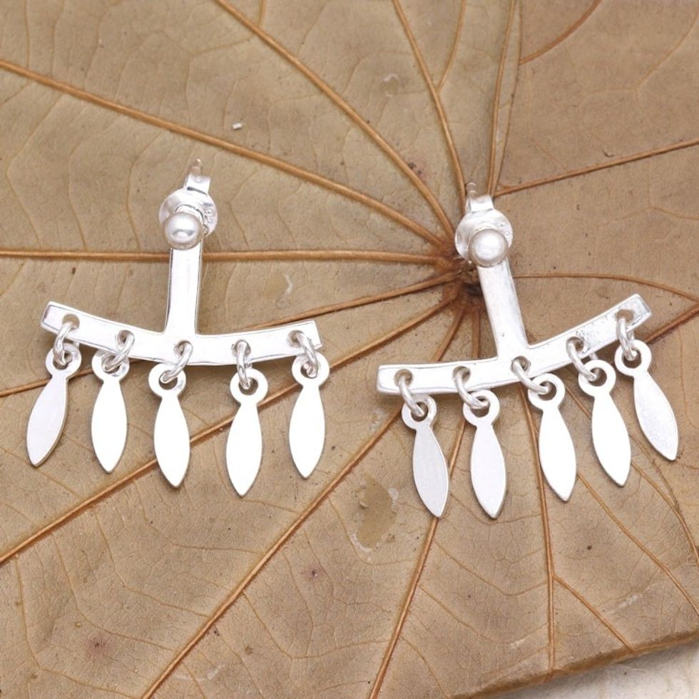 Ear Jacket Style Sterling Silver Earrings 'Petal Chandelier'