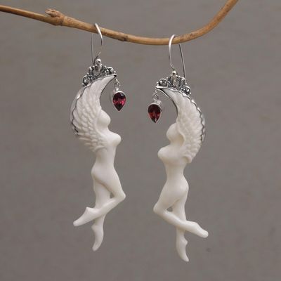 Alternate image for Garnet and Bone Angel Dangle Earrings from Bali Dancing Angels