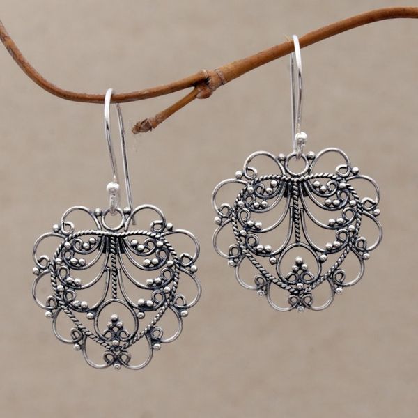 Alternate image for Hand Made Sterling Silver Heart Earrings Valentine Vine