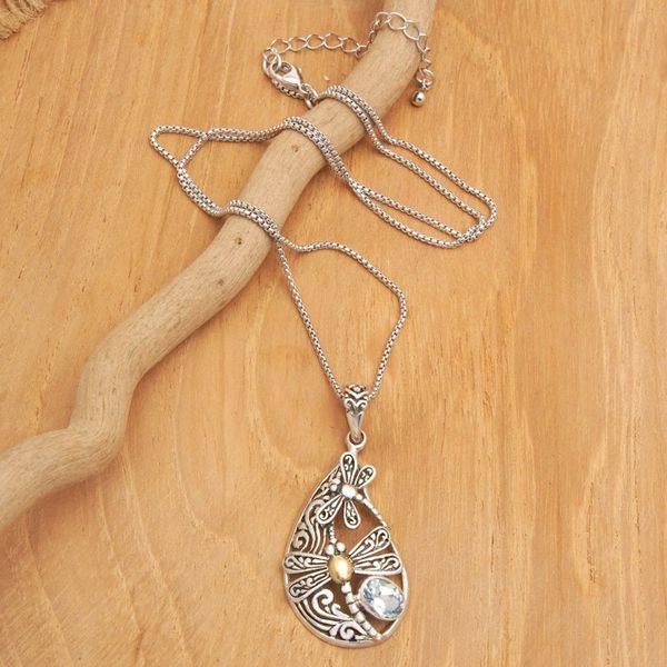 Alternate image for 18k Gold-Accented Dragonfly Pendant Necklace with Blue Topaz Loyal Transformation