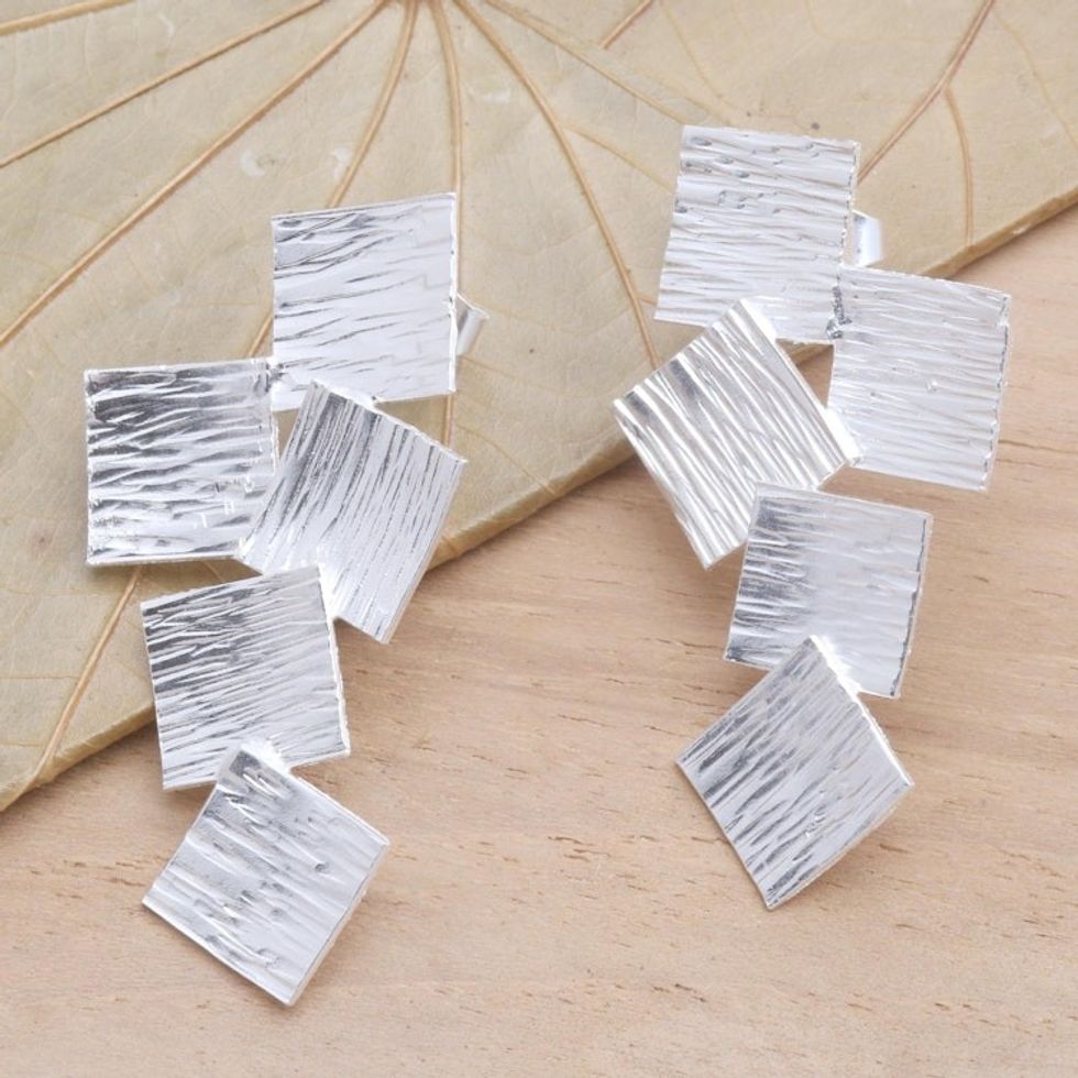 Modern Square Drop Earrings in Sterling Silver 'Tumbling Squares'