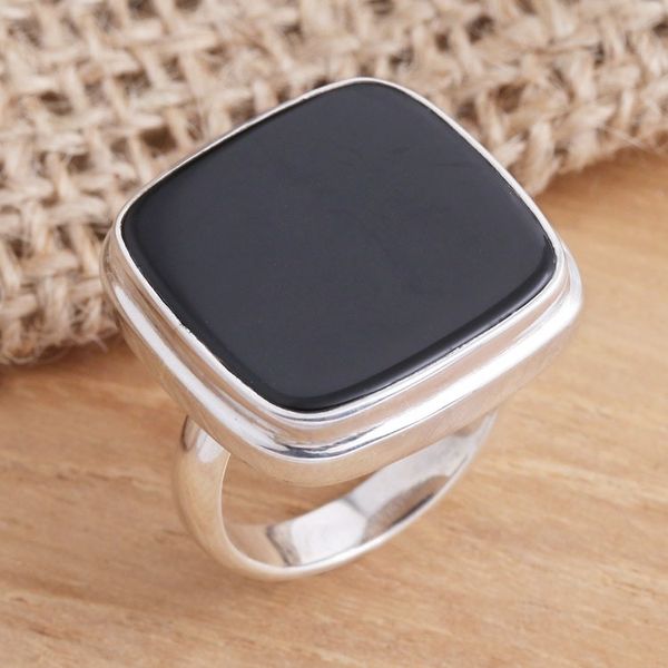 Alternate image for Square Black Onyx Cabochon Sterling Silver Cocktail Ring Black Tablet
