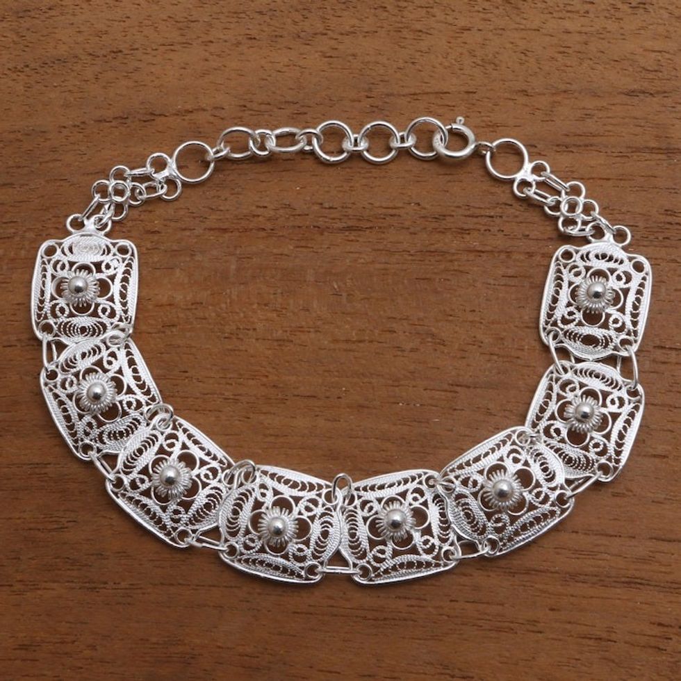 Sterling Silver Filigree Square Link Bracelet from Java 'Beautiful Squares'