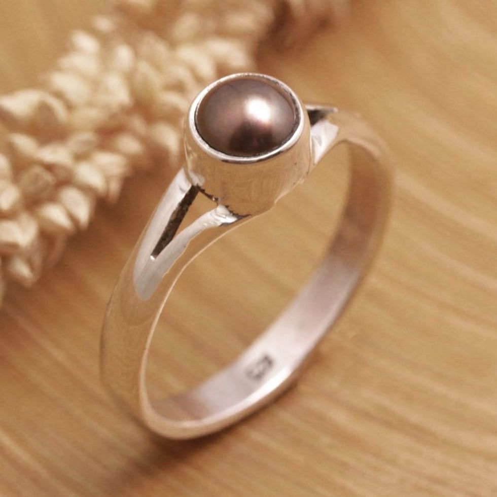 Sterling Silver Solitaire Ring with Brown Cultured Pearl 'Petite Chic'