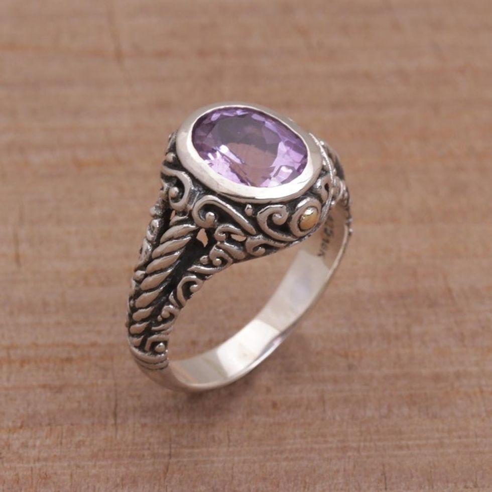 Amethyst Gold Accent and Sterling Silver Single Stone Ring 'Princess of Vines'