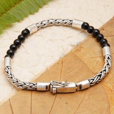 Alternate image for Traditional Polished Onyx Beaded Bracelet from Bali Shadow Orbit