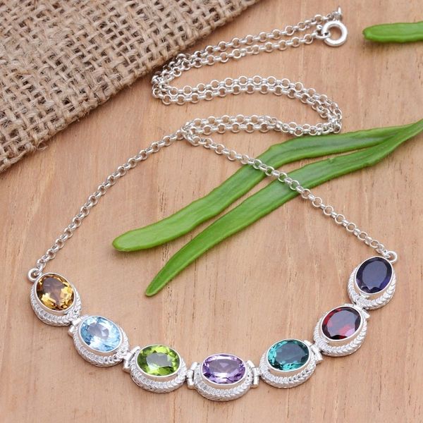 Alternate image for Sterling Silver Birthstone Pendant Necklace Ice Rainbow