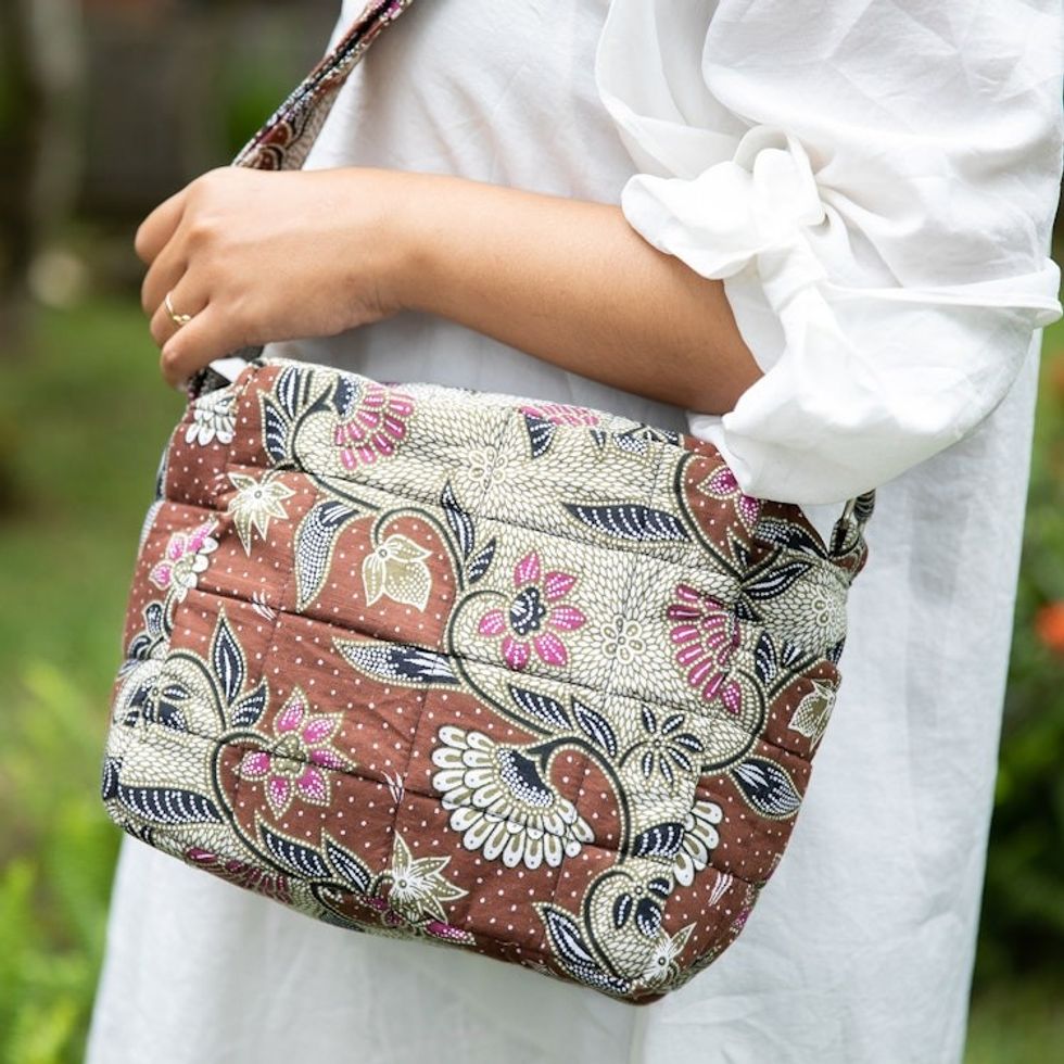 Handcrafted Cotton Sling with Floral Batik Pattern in Brown 'Jogjakarta Vibes'