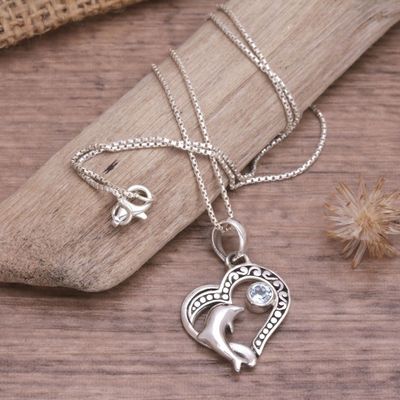Alternate image for Balinese Blue Topaz Sterling Silver Dolphin Pendant Necklace Lovina Vibes in Blue