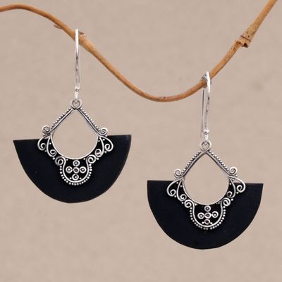 Alternate image for Sterling Silver and Lava Stone Fan Earrings from Bali Bali Fans