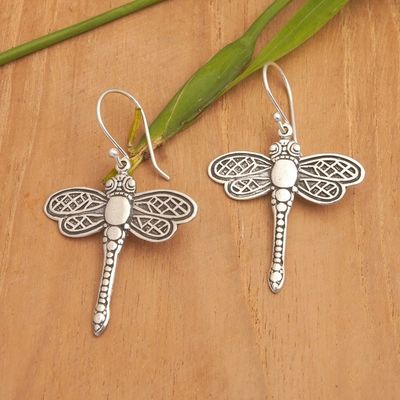 Alternate image for Dragonfly-Themed Sterling Silver Dangle Earrings from Bali Euphoric Flight