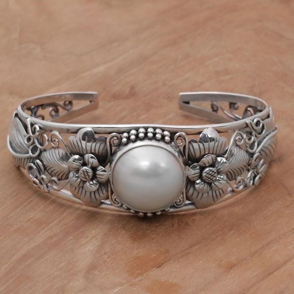 Alternate image for Floral Cultured Pearl Cuff Bracelet and 925 Silver from Bali Moonlight Vines