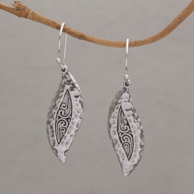 Alternate image for Hammered Sterling Silver Leaf Dangle Earrings from Bali Dewy Blades
