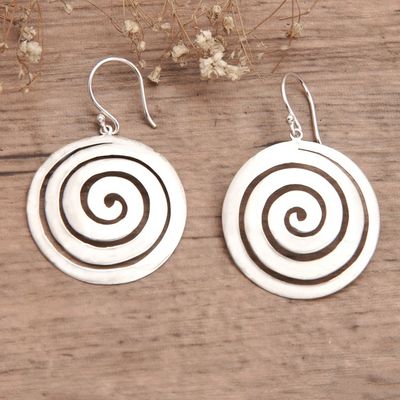 Alternate image for High Polished Spiral Round Sterling Silver Dangle Earrings Hypnotic Lollipop
