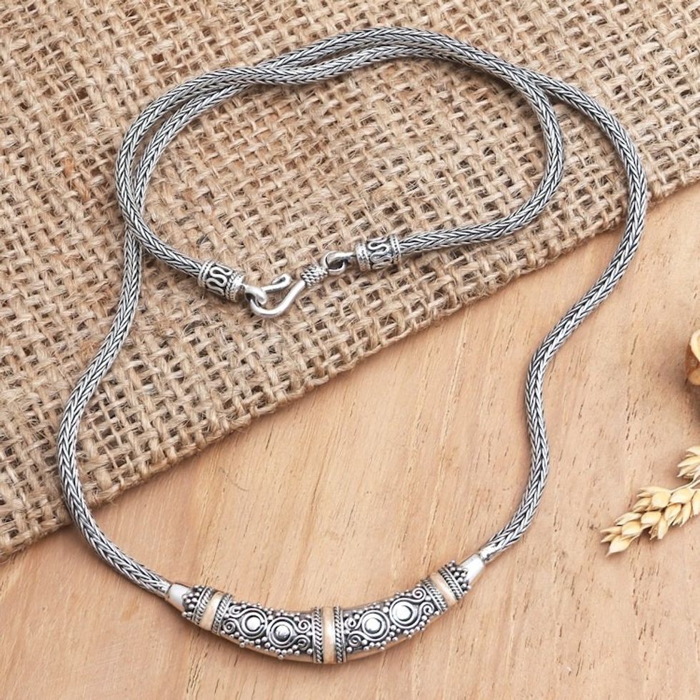 Bali Sterling Silver Chain Necklace with 18k Gold Accents 'Eternal Flame'