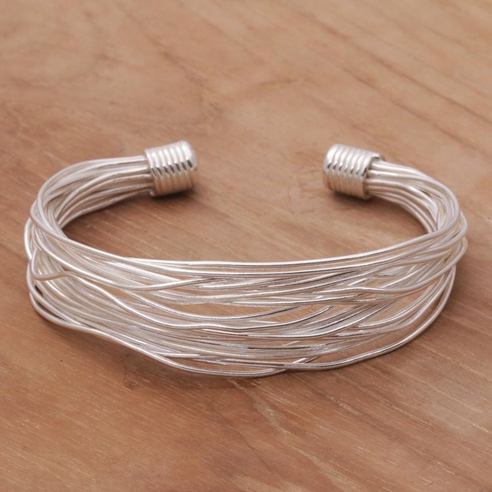 Sterling Silver Wrapped Wire Bracelet Handcrafted in Bali 'Live Wire'