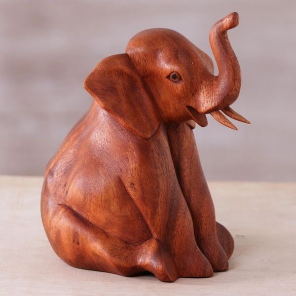 Alternate image for Hand Carved Suar Wood Baby Elephant Sculpture Elephant Child