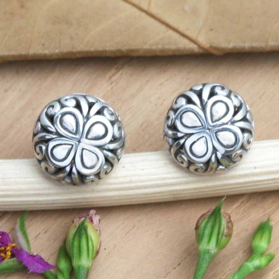 Hand Crafted Sterling Silver Stud Earrings 'Wise Woman'