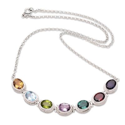 Alternate image for Sterling Silver Birthstone Pendant Necklace Ice Rainbow