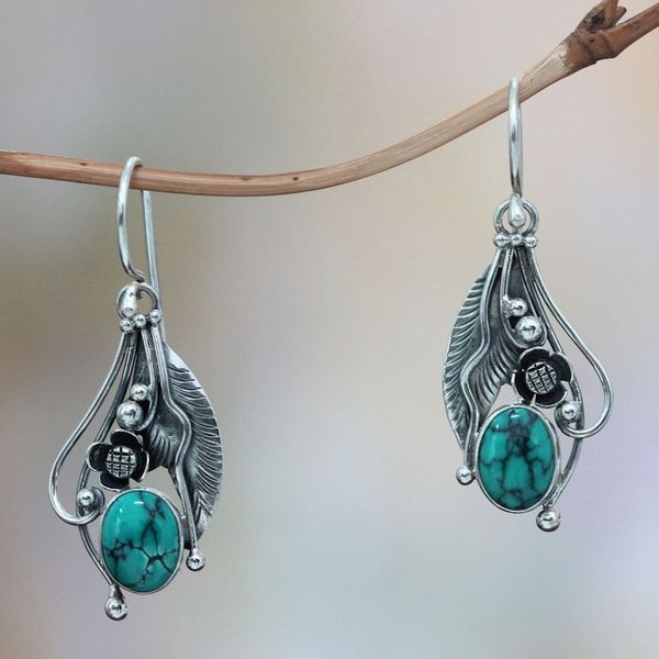 Alternate image for Reconstituted Turquoise and Sterling Silver Earrings Blue Beauty