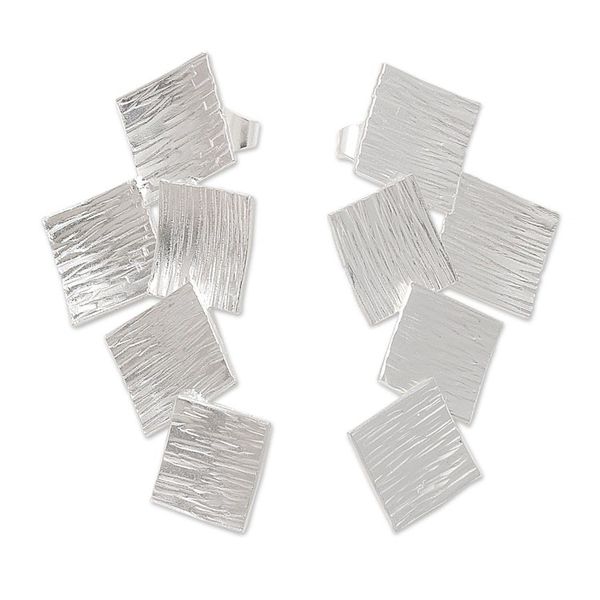 Alternate image for Modern Square Drop Earrings in Sterling Silver Tumbling Squares
