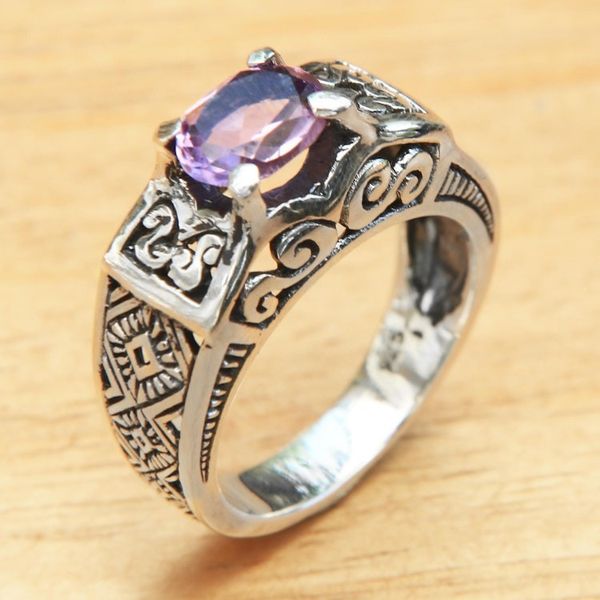 Alternate image for Amethyst Cocktail Ring in Sterling Silver with Openwork Noble Princess
