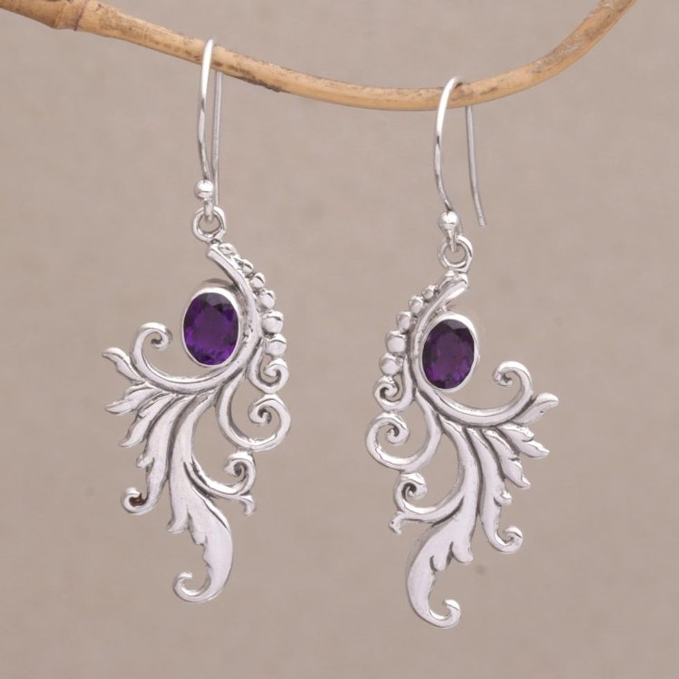 Amethyst and Sterling Silver Dangle Earrings from Bali 'By the Wind'