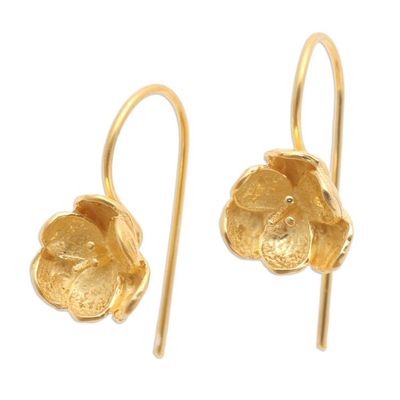 Alternate image for Artisan Crafted Gold-Plated Drop Earrings Pansy Flower