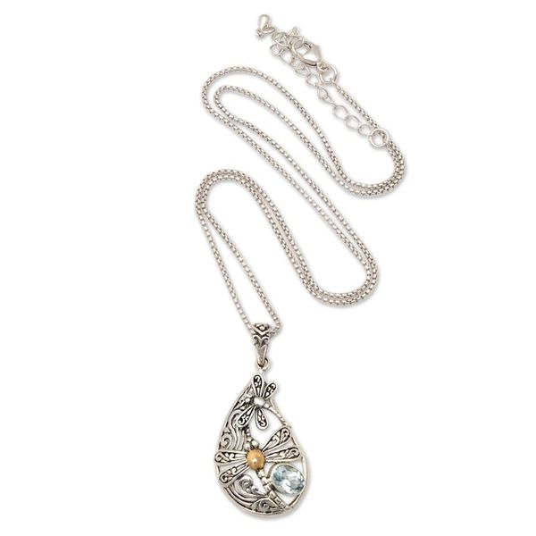Alternate image for 18k Gold-Accented Dragonfly Pendant Necklace with Blue Topaz Loyal Transformation