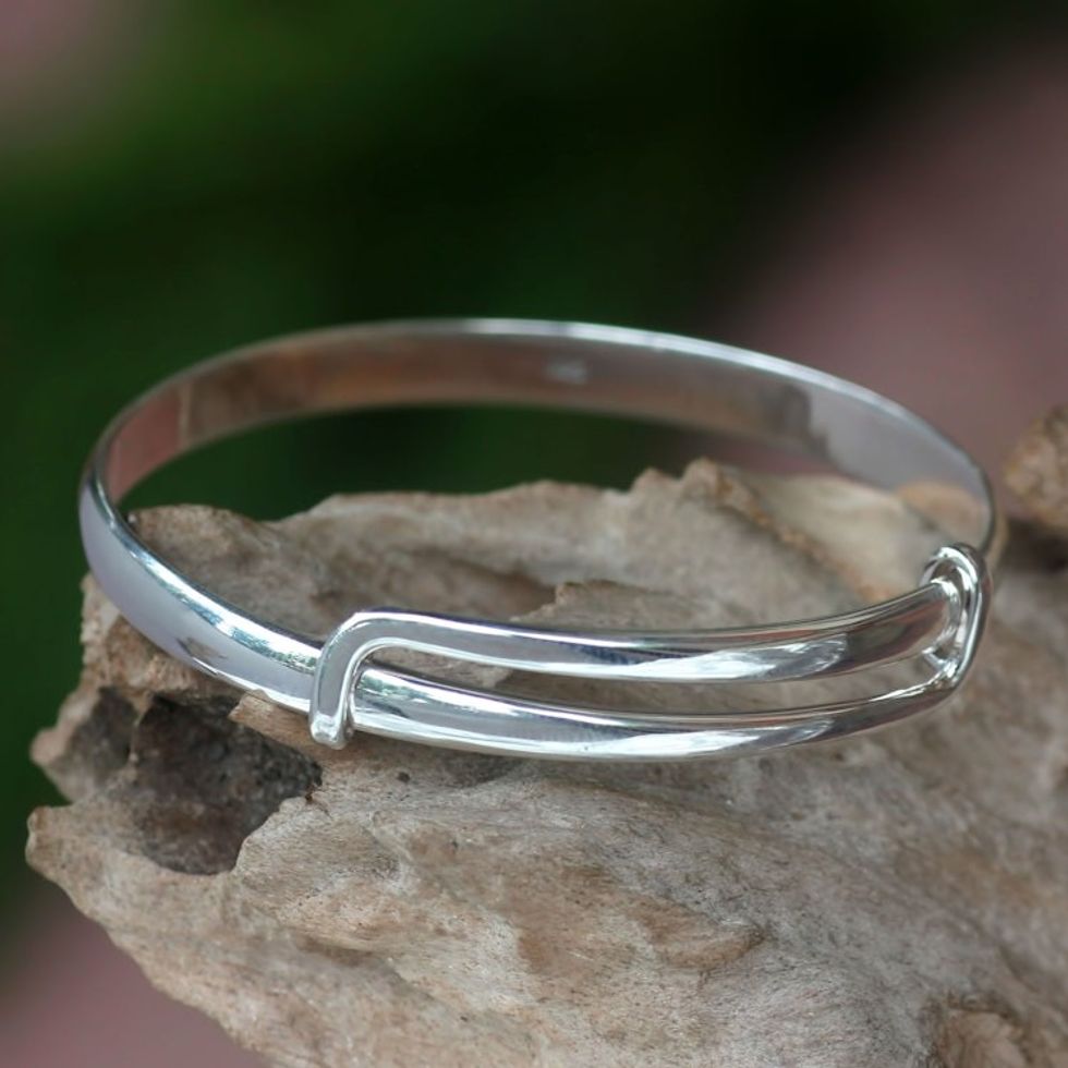 Balinese Handcrafted Sterling Silver Bangle Bracelet 'Tender Embrace'