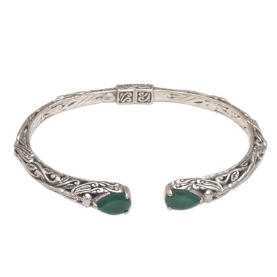 Alternate image for Balinese Green Quartz Sterling Silver Hinged Cuff Bracelet Looking for You